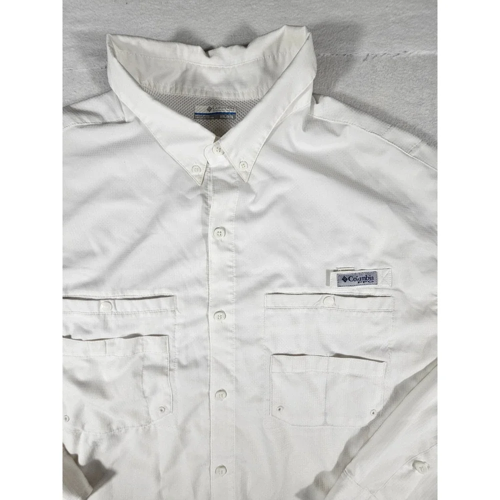 Columbia PFG Bahama II Fishing Shirt Mens XXL White Long Sleeve FM7253 Utility